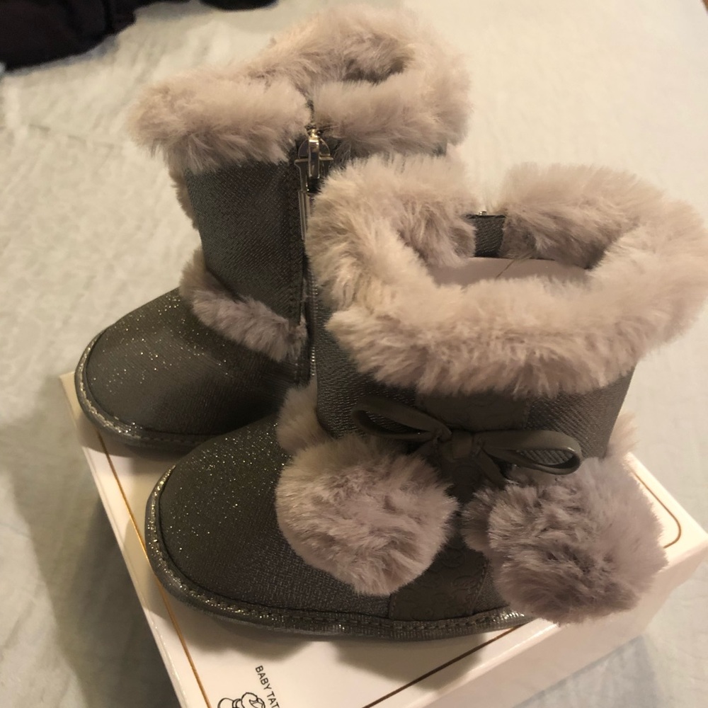 Micheal Kors Silver Infant Girls Baby “Fur” Boots